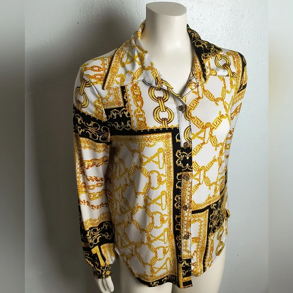 Gibiu Baroque Print Shirt Size S Cuff Sleeves